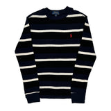 Age 10-12 Polo By Ralph Lauren Striped Sweater - Medium Navy Cotton
