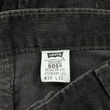 505 Levis Cord Trousers - 38″ Waist Black Cotton Blend