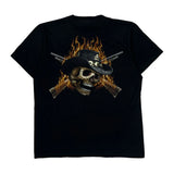 Skull Cowboy Design Wild Single Stitch T-Shirt - Medium Black Cotton