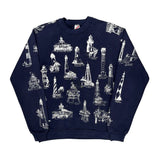 Lighthouses Print Jerzees Graphic Sweatshirt - Large Navy Cotton