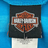 Harley Davidson Striped T-Shirt - 2XL Blue Cotton Blend