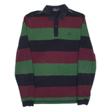 FRED PERRY Mens Polo Shirt Blue Striped Long Sleeve S