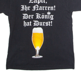FRUIT OF THE LOOM German Text Beer Mens T-Shirt Black Crew Neck L