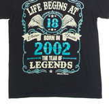 GILDAN Life Begins At 18 Born In 2002 Birthday Mens T-Shirt Black Crew Neck M