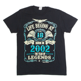 GILDAN Life Begins At 18 Born In 2002 Birthday Mens T-Shirt Black Crew Neck M
