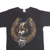 GILDAN Wolf Print Mens T-Shirt Black Crew Neck M