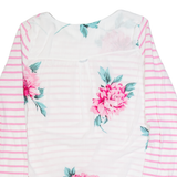 JOULES Womens Printed Top White Long Sleeve Striped UK 12
