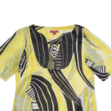 MONSOON Sheer Womens Printed Top Yellow V-Neck Silk Crazy Pattern UK 12