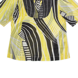 MONSOON Sheer Womens Printed Top Yellow V-Neck Silk Crazy Pattern UK 12