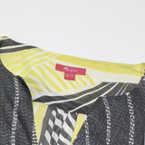 MONSOON Sheer Womens Printed Top Yellow V-Neck Silk Crazy Pattern UK 12