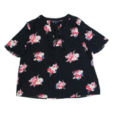 CREW CLOTHING Womens Printed Top Black V-Neck Viscose Floral UK 12