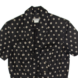 MONSOON Womens Printed Blouse Black 90s Linen Spotted UK 10