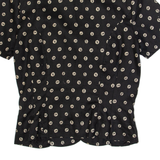 MONSOON Womens Printed Blouse Black 90s Linen Spotted UK 10