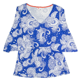 BODEN Flare Sleeve Womens Printed Top Blue V-Neck Crazy Pattern UK 10