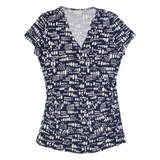 BODEN Ruched Womens Printed Top Blue V-Neck Spotted UK 12