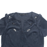 ZARA Velour Cropped Womens Shirt Blouse Blue M