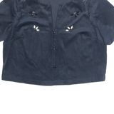 ZARA Velour Cropped Womens Shirt Blouse Blue M