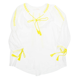 ZARA Beach Overlay Womens Blouse White V-Neck 3/4 Sleeve S