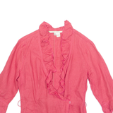 ZARA Womens Blouse Red Collared 3/4 Sleeve Linen M