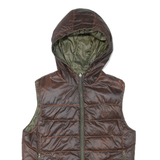 Mens Puffer Gilet Brown Hooded M