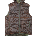 Mens Puffer Gilet Brown Hooded M