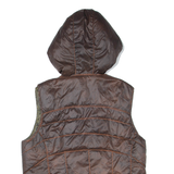 Mens Puffer Gilet Brown Hooded M