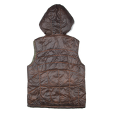 Mens Puffer Gilet Brown Hooded M
