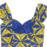 Womens Cropped Top Blue V-Neck Sleeveless Crazy Pattern M