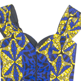 Womens Cropped Top Blue V-Neck Sleeveless Crazy Pattern M