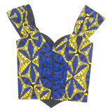 Womens Cropped Top Blue V-Neck Sleeveless Crazy Pattern M
