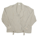 Womens Wrap Blouse Brown V-Neck Long Sleeve Check XL