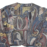 Womens Cropped Blouse Blue Long Sleeve Crazy Pattern M