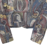 Womens Cropped Blouse Blue Long Sleeve Crazy Pattern M