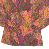 Womens Printed Top Brown V-Neck Long Sleeve Crazy Pattern M