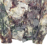 Womens Printed Blouse Brown V-Neck Long Sleeve Crazy Pattern L