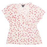 DKNY Womens Printed Top Pink V-Neck Spotted XL