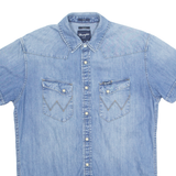 WRANGLER Slim Fit Denim Look Mens Plain Shirt Blue S