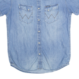 WRANGLER Slim Fit Denim Look Mens Plain Shirt Blue S