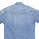 WRANGLER Slim Fit Denim Look Mens Plain Shirt Blue S