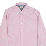 HILFIGER DENIM Slim Fit Mens Shirt Pink Striped Long Sleeve XL