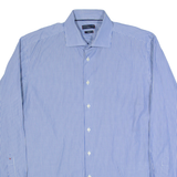 TOMMY HILFIGER Fitted Mens Shirt Blue Striped Long Sleeve L