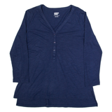 LANDS END Womens Top Blue V-Neck Long Sleeve S