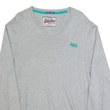 SUPERDRY Mens Jumper Grey V-Neck Tight Knit 2XL