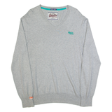 SUPERDRY Mens Jumper Grey V-Neck Tight Knit 2XL