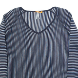 HUGO BOSS Womens Top Blue V-Neck Long Sleeve Striped L