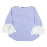 ZARA WOMAN Womens Oversized Top Blue Long Sleeve Striped M