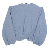 ZARA Womens Printed Top Blue V-Neck Long Sleeve Check S