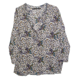 ZARA BASIC Womens Printed Blouse Cream V-Neck Long Sleeve Paisley XS