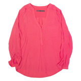 ZARA BASIC Womens Shirt Pink V-Neck Long Sleeve M