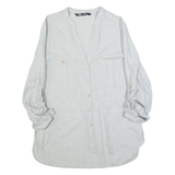 ZARA Womens Shirt Grey V-Neck Long Sleeve S